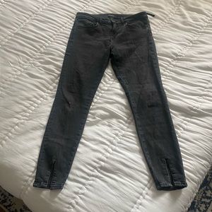 Zara front split hem cropped washed black gray skinny jeans 8